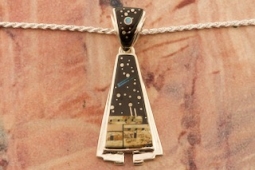 New Design! Calvin Begay Starry Night in the Pueblo Sterling Silver Pendant.